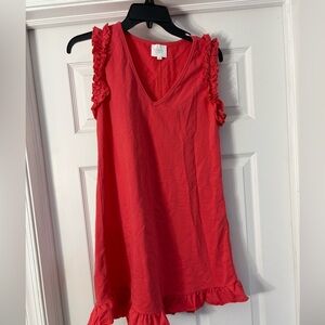 Sundays Coral Ruffle Sleeve V-Neck Tunic
